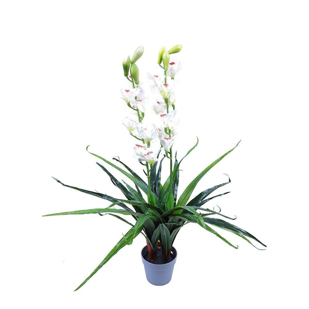 100cm Faux Artificial Home Decor Potted Cymbidium-Red/White - White Price