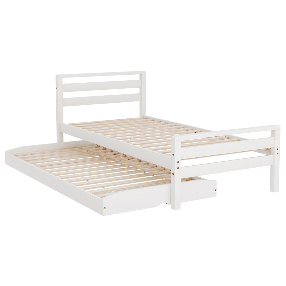 Artiss Bed Frame Single Size 2-in-1 Trundle Wooden White AVIS Price