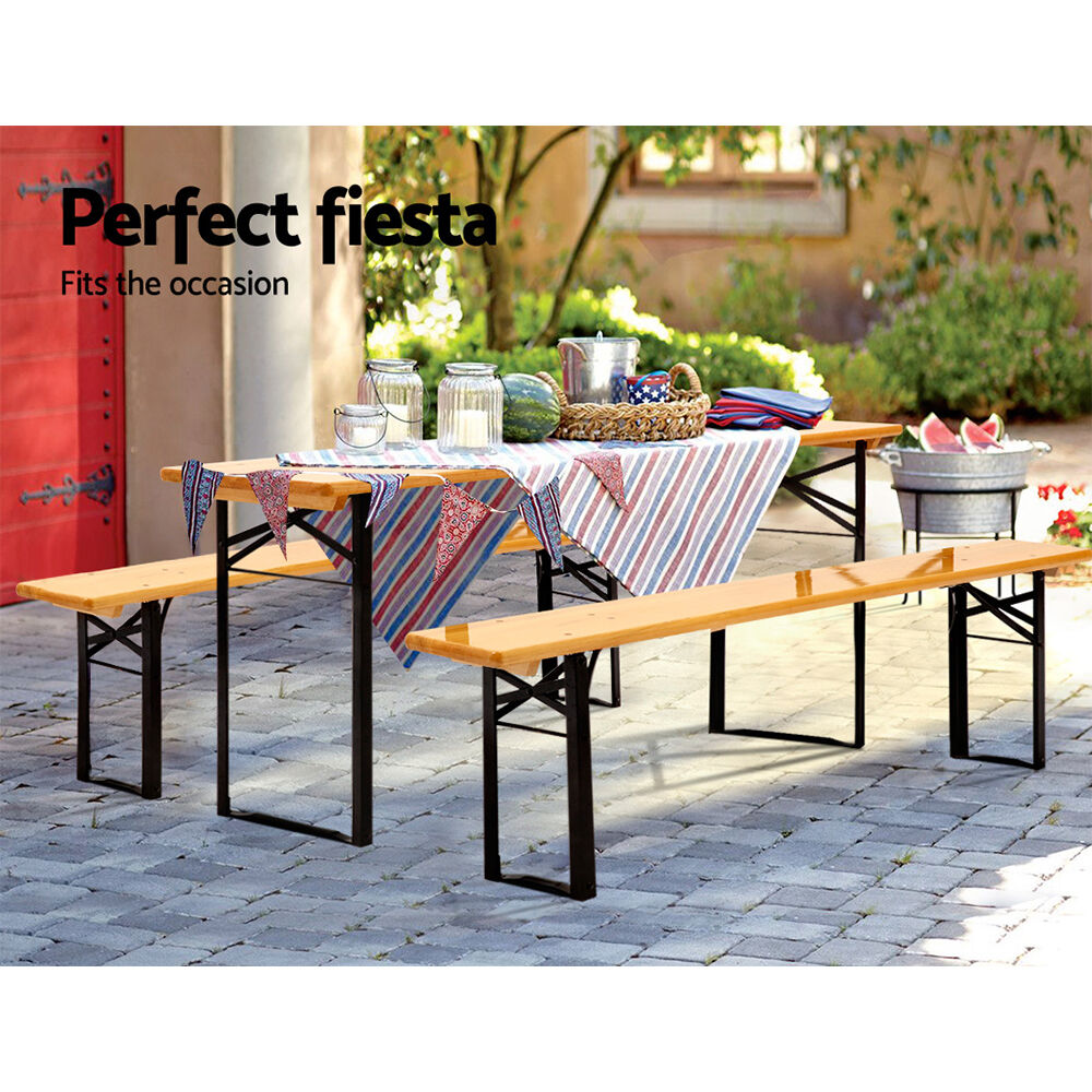 Gardeon Wooden Outdoor Foldable Bench Set - Natural Price