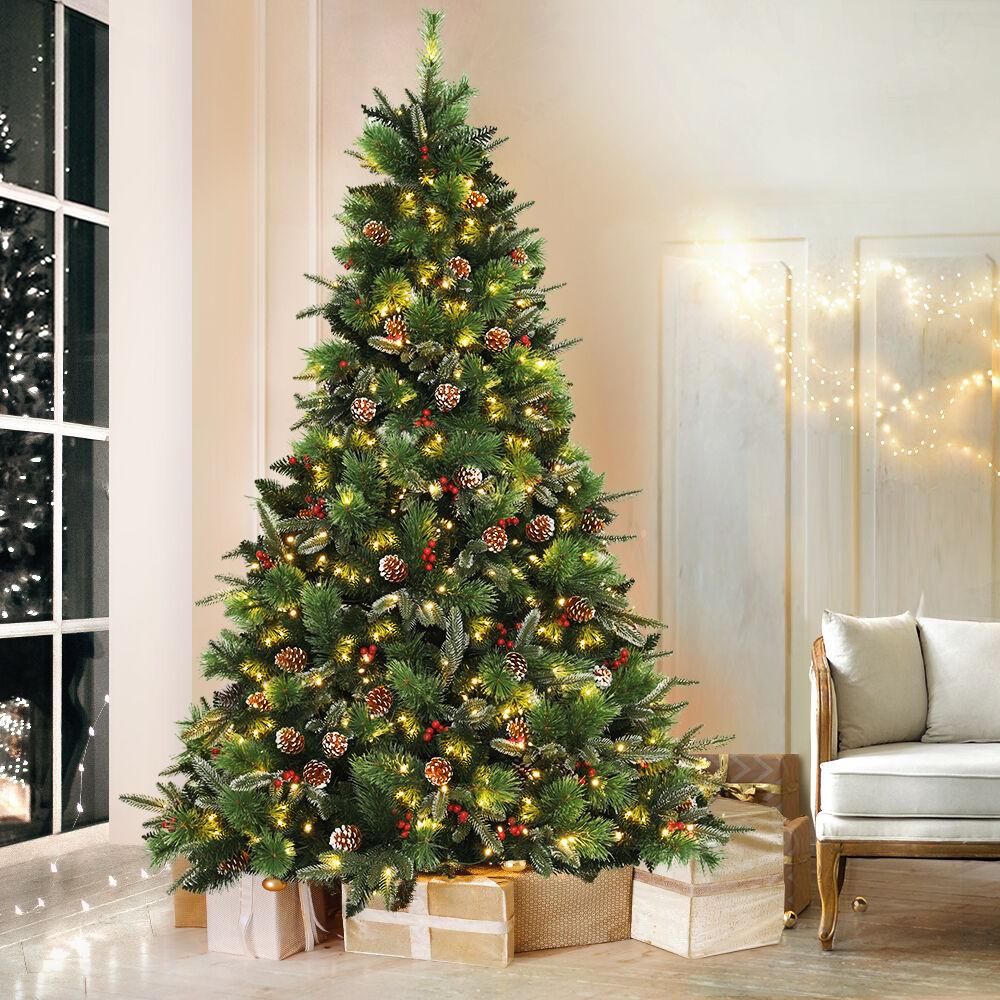 2.1M Christmas Tree with Pine Cones Red Berries Prelit LED Warm Lights Price