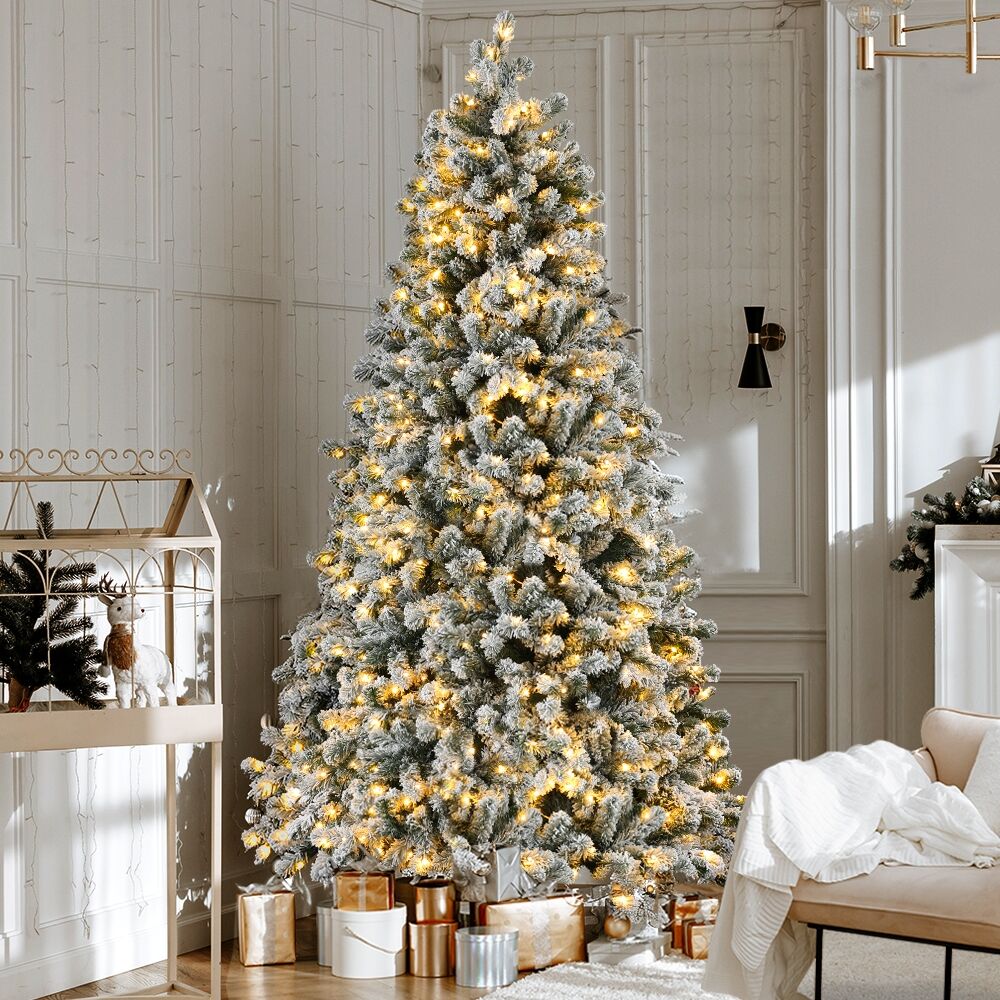 Christmas Tree 1.8m Snow Flocked LED Xmas Decoration 8 Light Modes Price