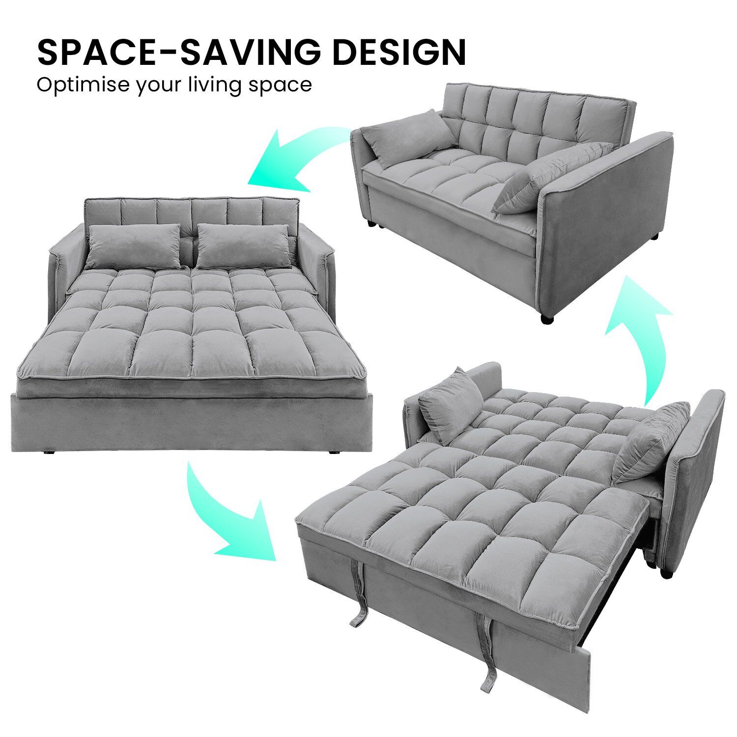 Sarantino Quincy 2-Seater Velvet Sofa Bed in Dark Grey with Wooden Frame & Tufted Design Price