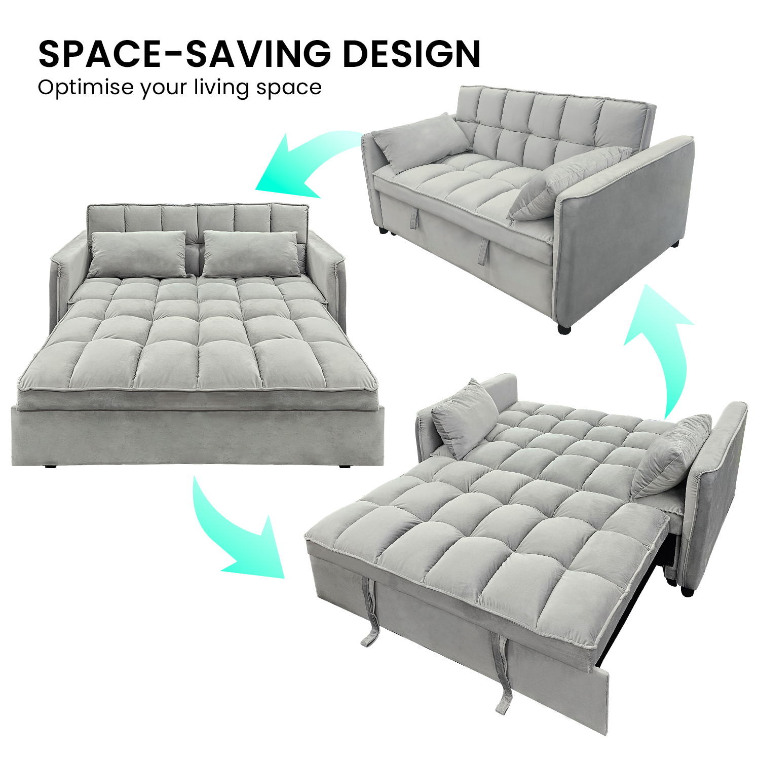 Sarantino Quincy 2-Seater Velvet Sofa Bed in Light Grey with Wooden Frame & Tufted Design Price
