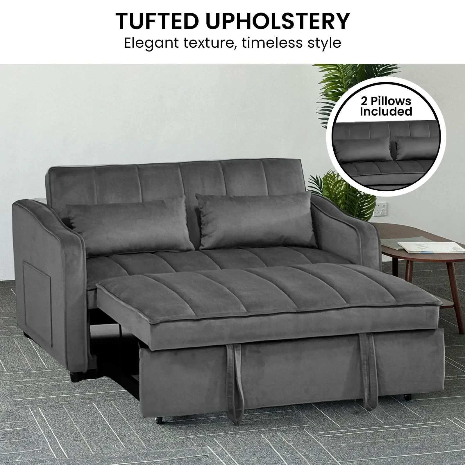 Sarantino Fenton Velvet 2-Seater Sofa Bed - Dark Grey Price