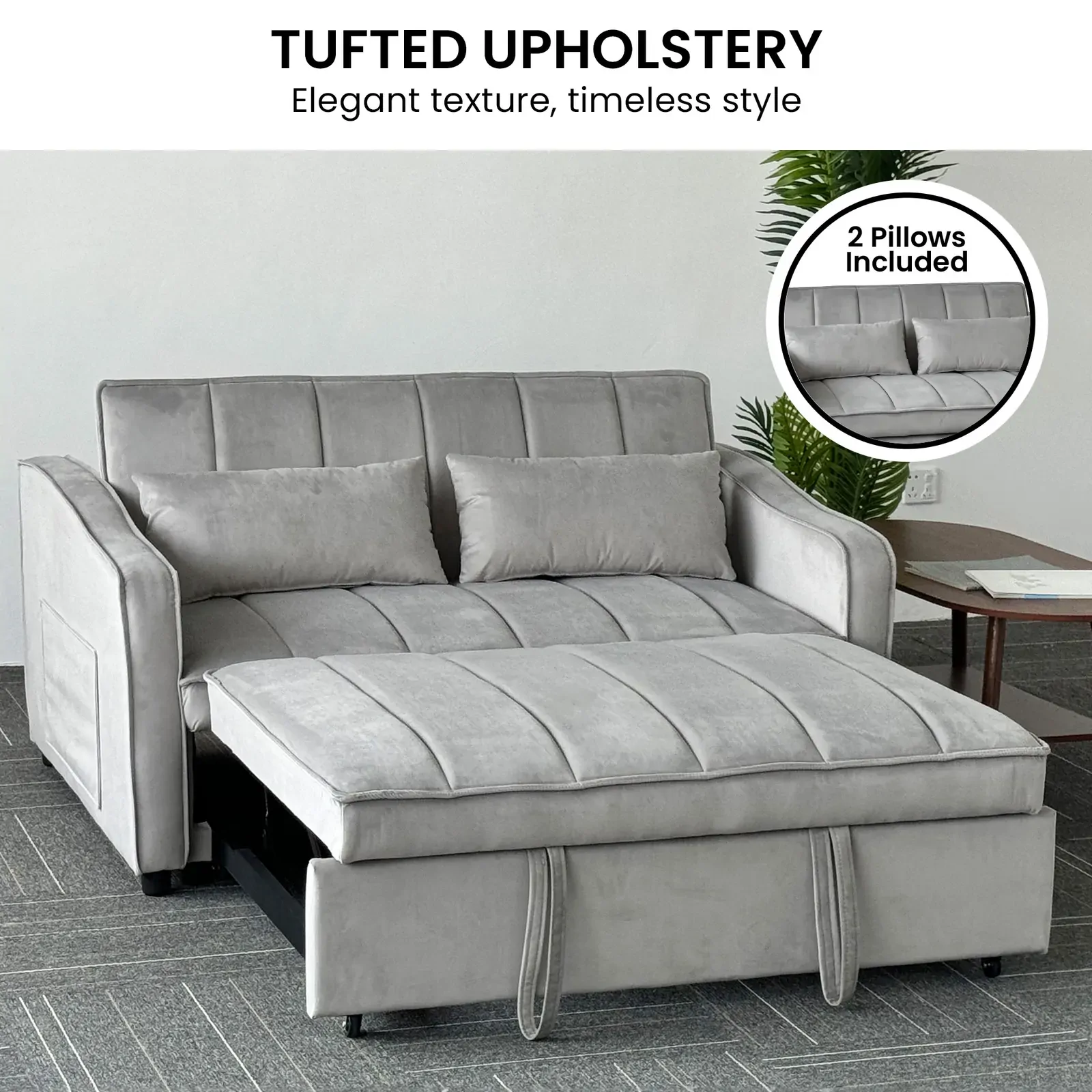 Sarantino Fenton Velvet 2-Seater Sofa Bed - Light Grey Price