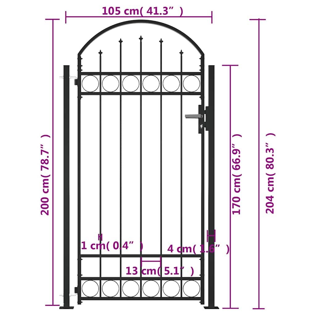 Fence Gate with Arched Top and 2 Posts 105x204 cm Black Price