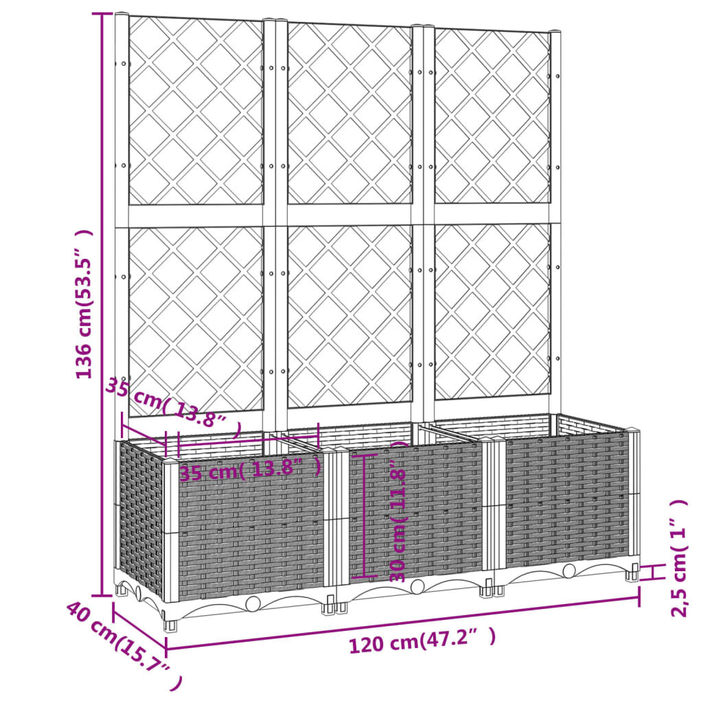 Garden Planter with Trellis White 120x40x136 cm PP Price