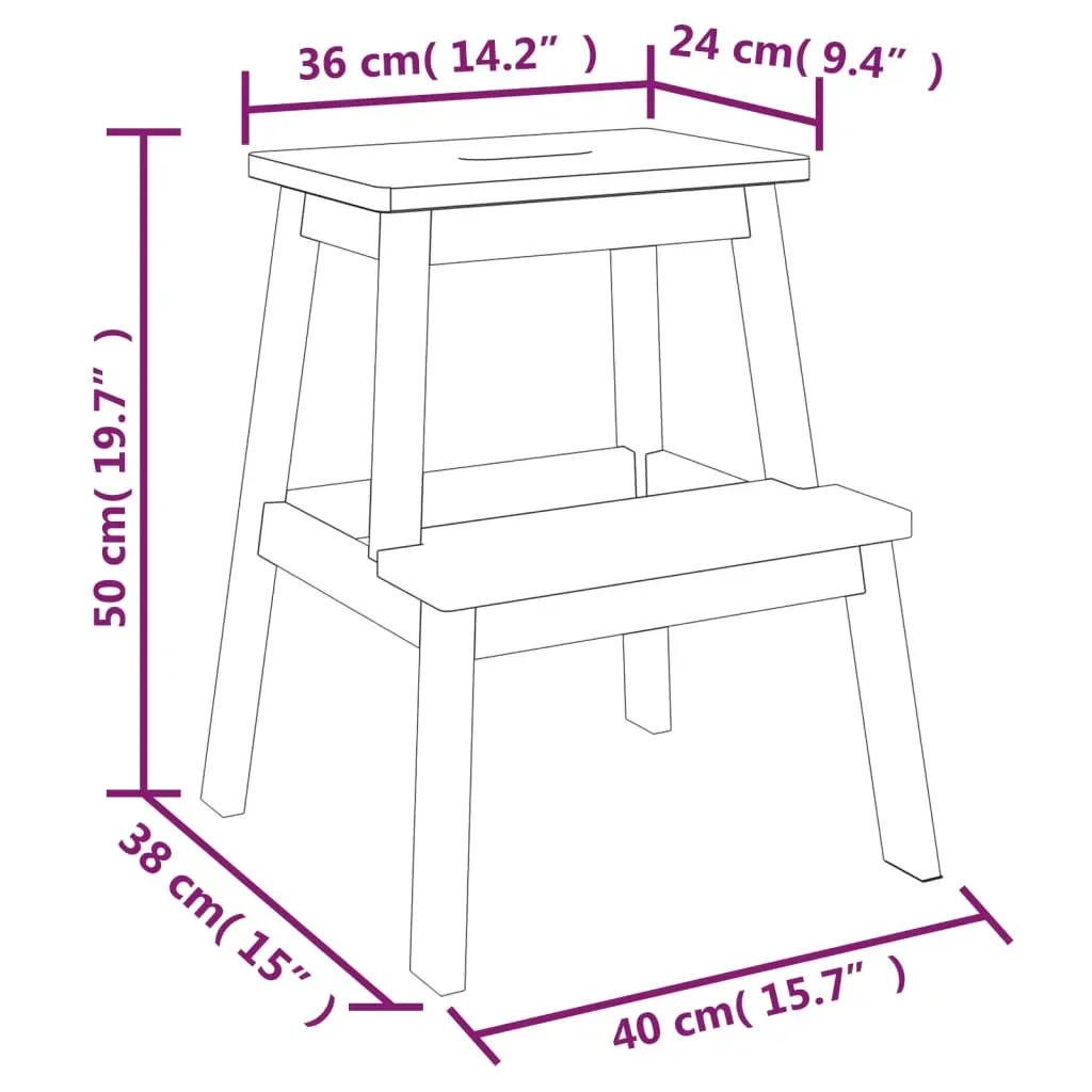 2 Step Stool 40x38x50 cm Solid Wood Acacia Price
