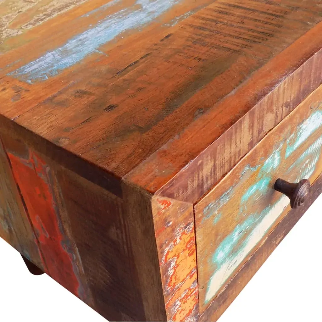 Coffee Table with Curved Edge 1 Drawer Reclaimed Wood Price