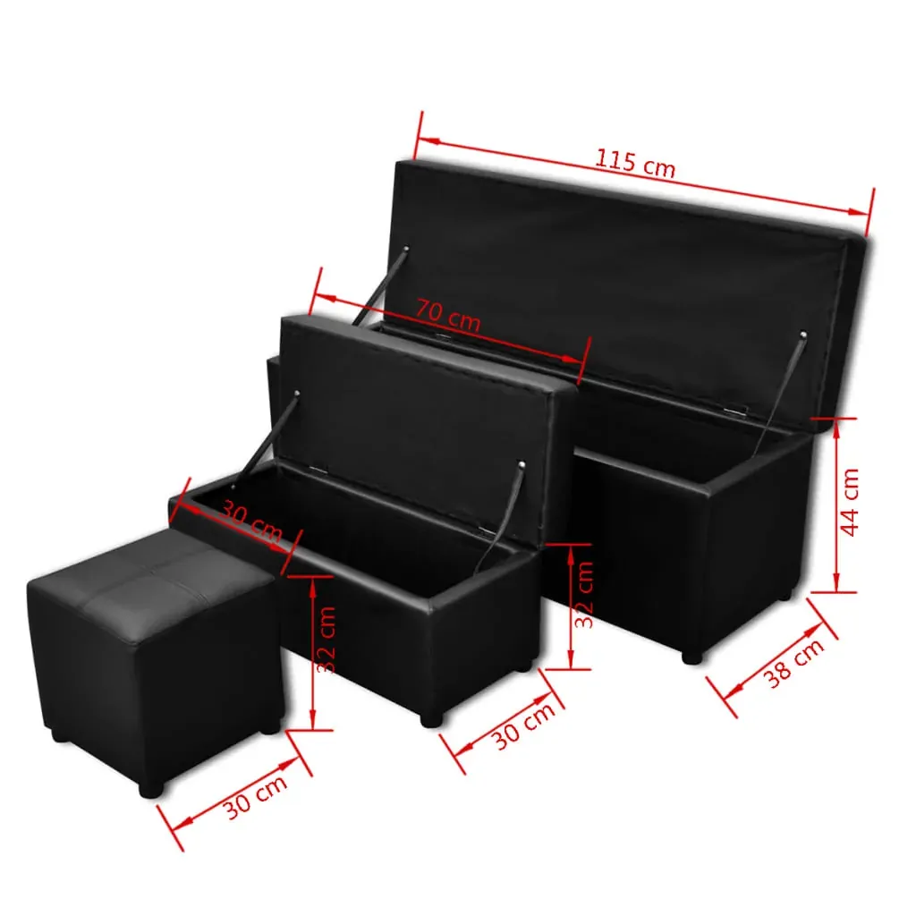 Black Artificial Leather Storage Bench Set Footrest 3 pcs Price