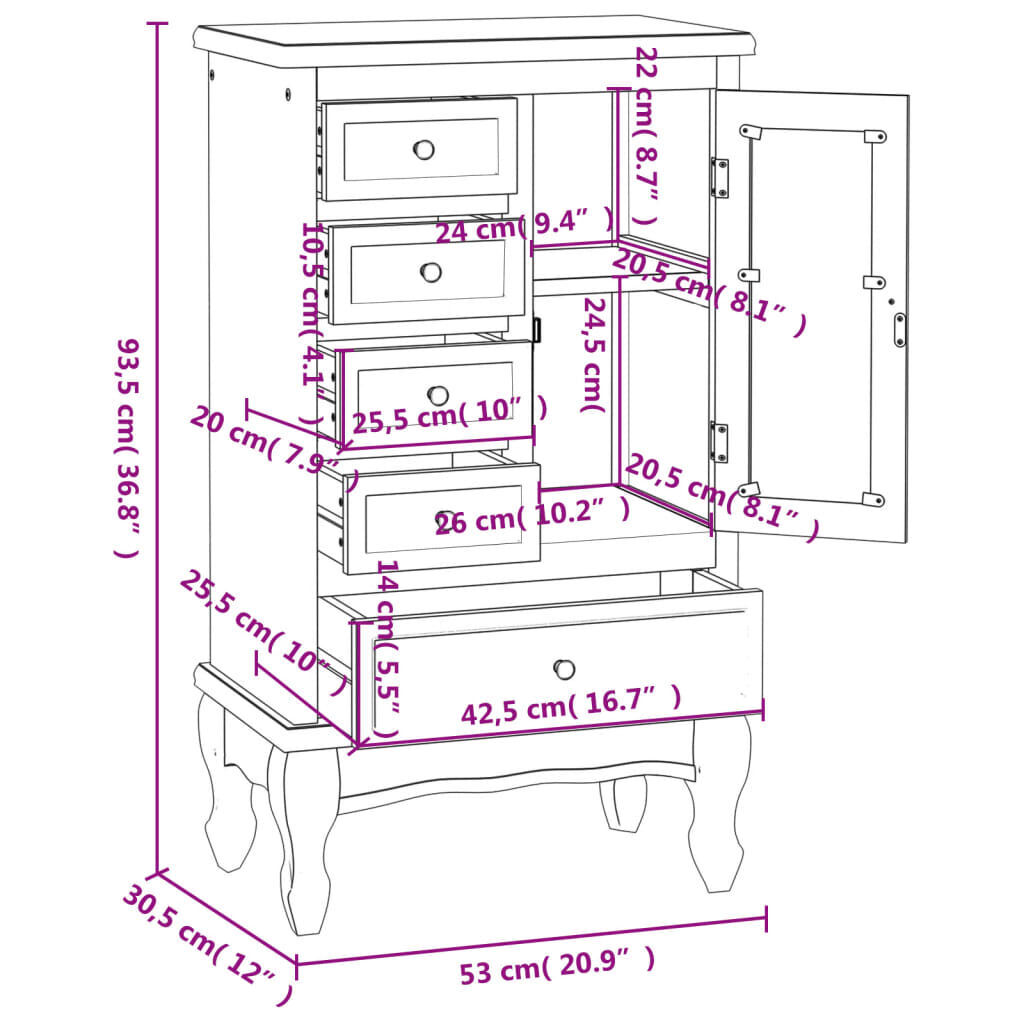 Cabinet with 5 Drawers 2 Shelves White Price
