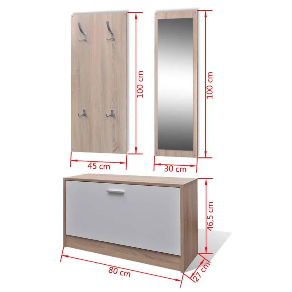 Oak and White 3-in-1 Wooden Shoe Cabinet Set Price