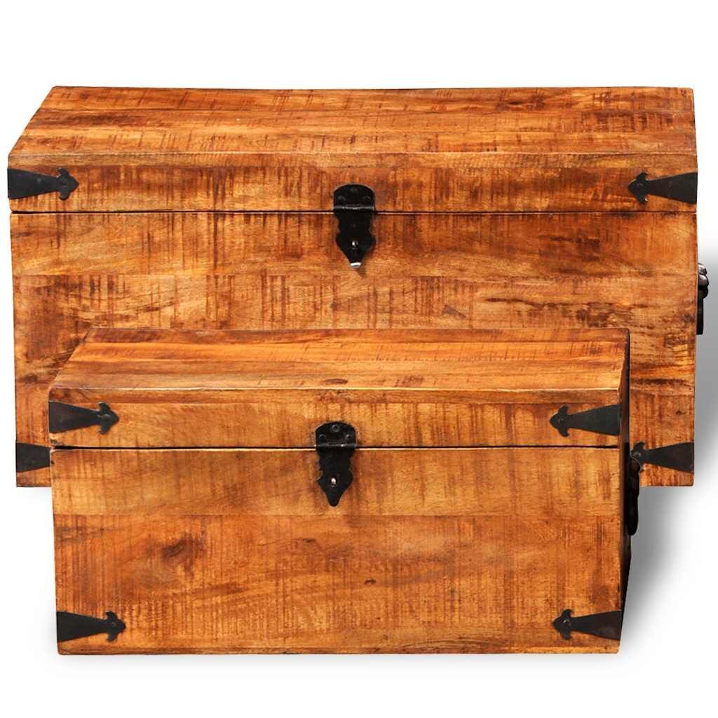 Storage Chest Set 2 Pieces Rough Mango Wood Price