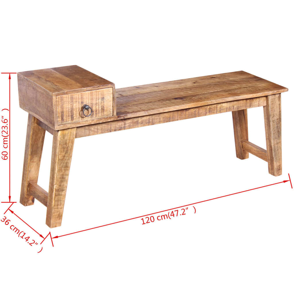 Bench with Drawer Solid Mango Wood 120x36x60 cm Price