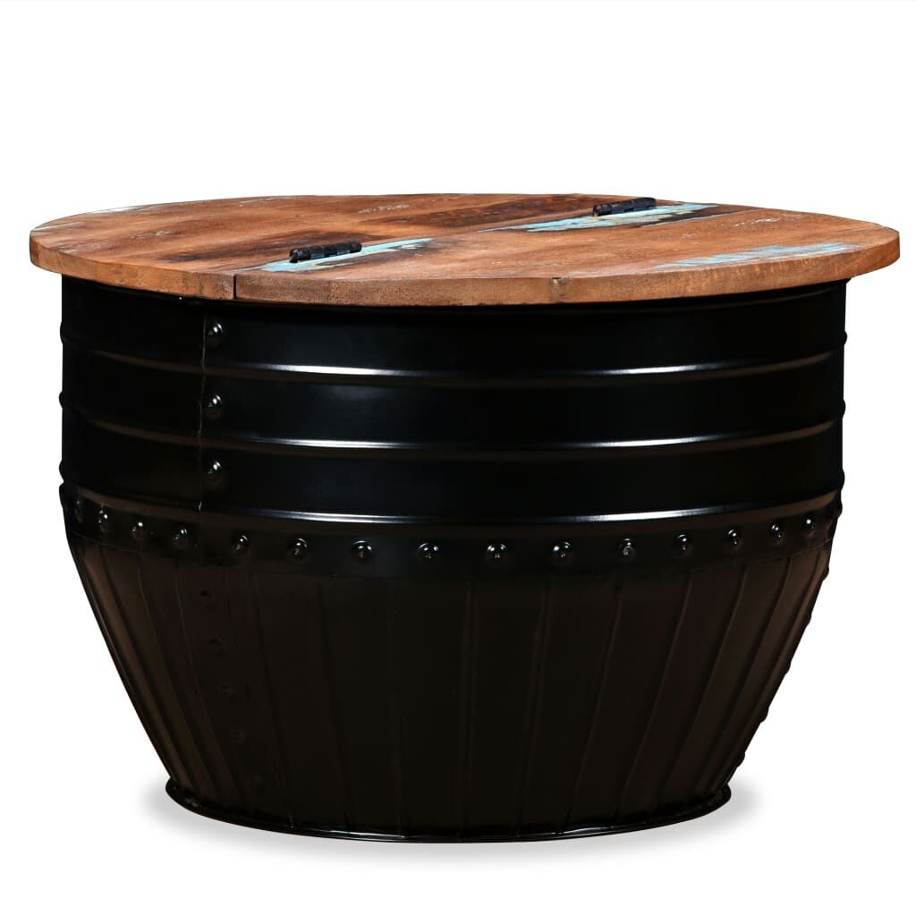 Coffee Table Solid Reclaimed Wood Black Barrel Shape Price