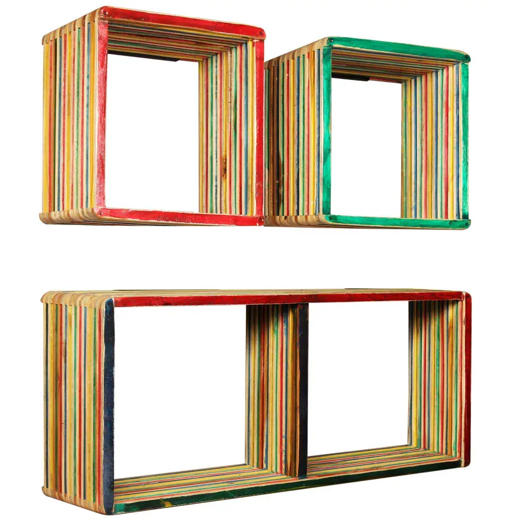Wall Shelf Set 3 pcs Multicolour Solid Reclaimed Teak Price