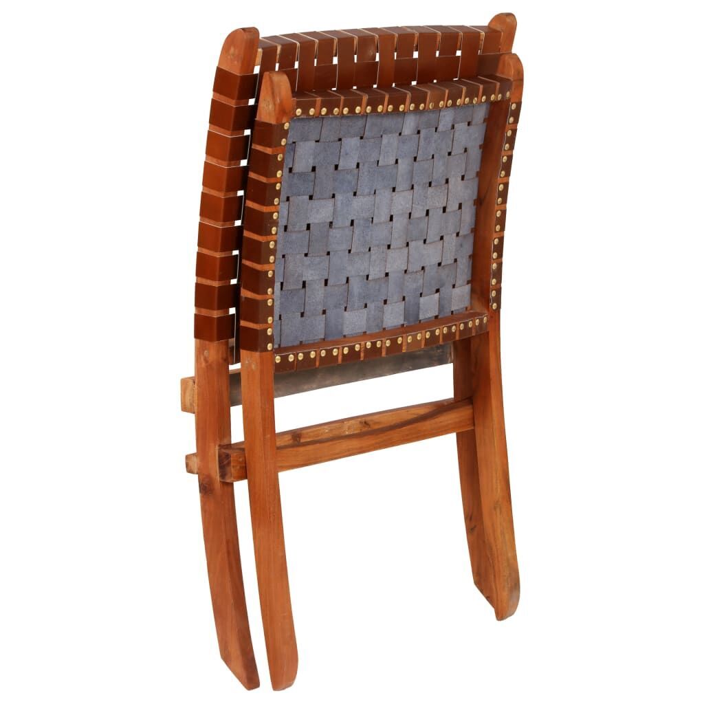 Folding Chair Crossed-Stripe Brown Real Leather Price
