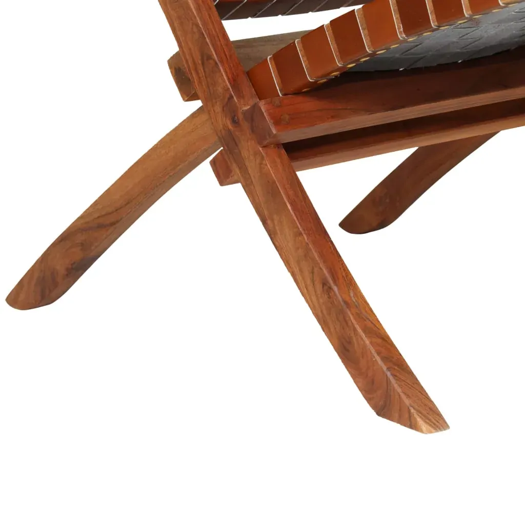 Folding Chair Crossed-Stripe Brown Real Leather Price