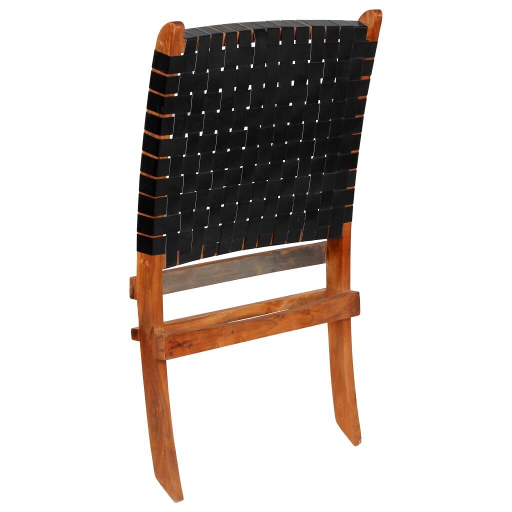 Folding Chair Crossed-Stripe Black Real Leather Price