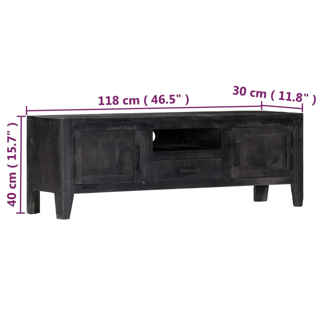 TV Cabinet Black 118x30x40 cm Solid Mango Wood Price