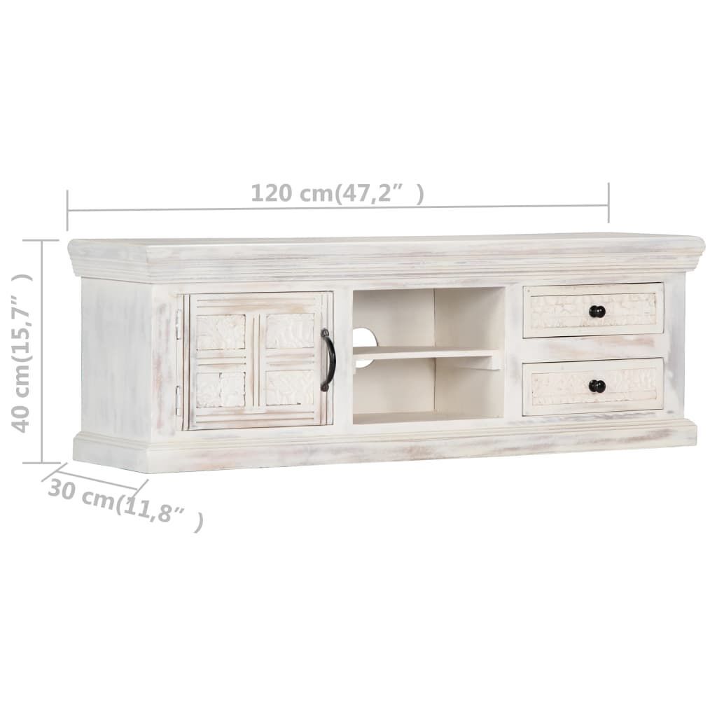 TV Cabinet White 120x30x40 cm Solid Mango Wood Price
