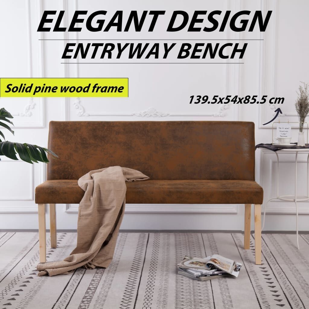 Bench 139.5 cm Brown Faux Suede Leather Price