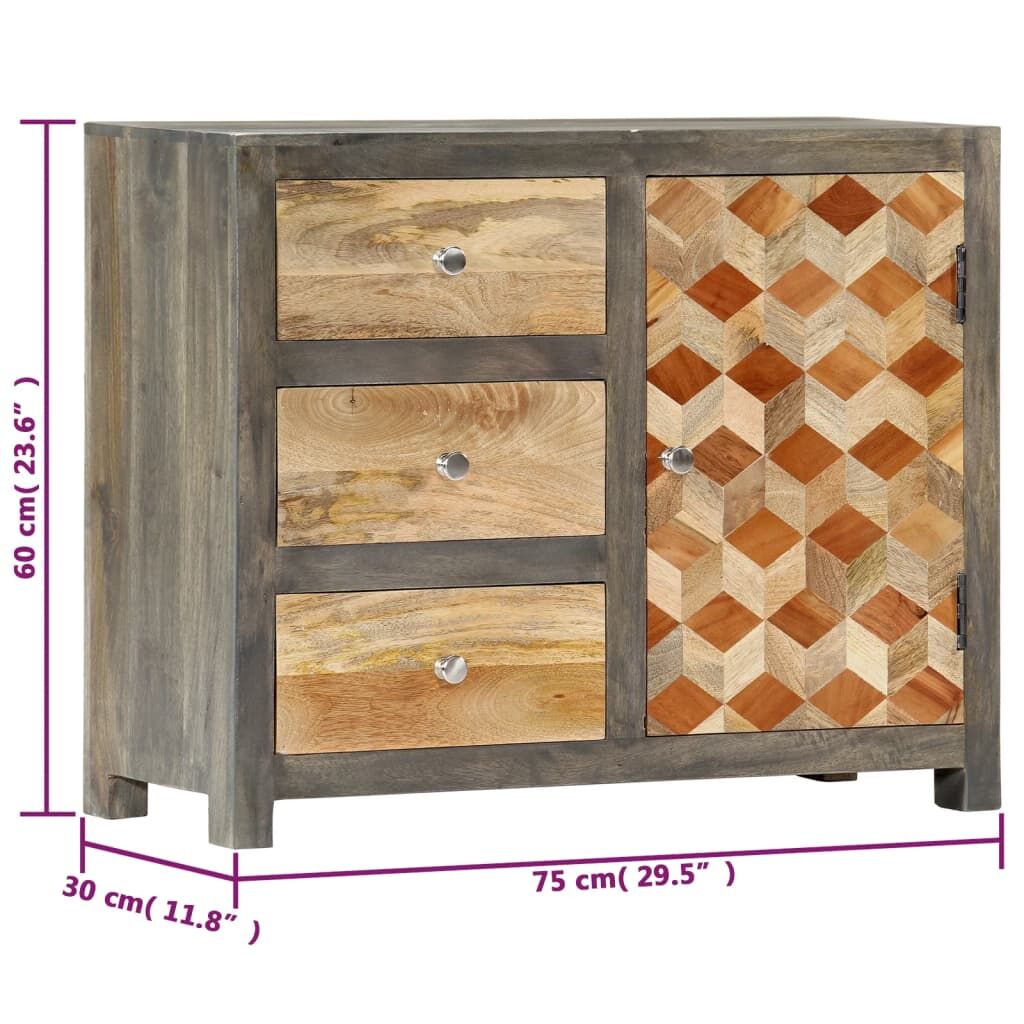 Side Cabinet Grey 75x30x60 cm Solid Mango Wood Price