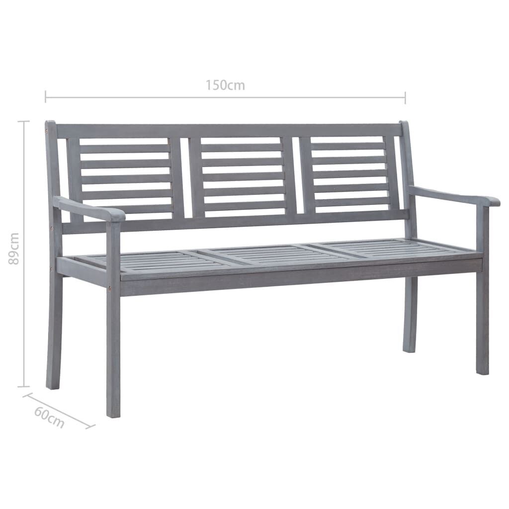 3-Seater Garden Bench with Cushion 150 cm Grey Eucalyptus Wood Price
