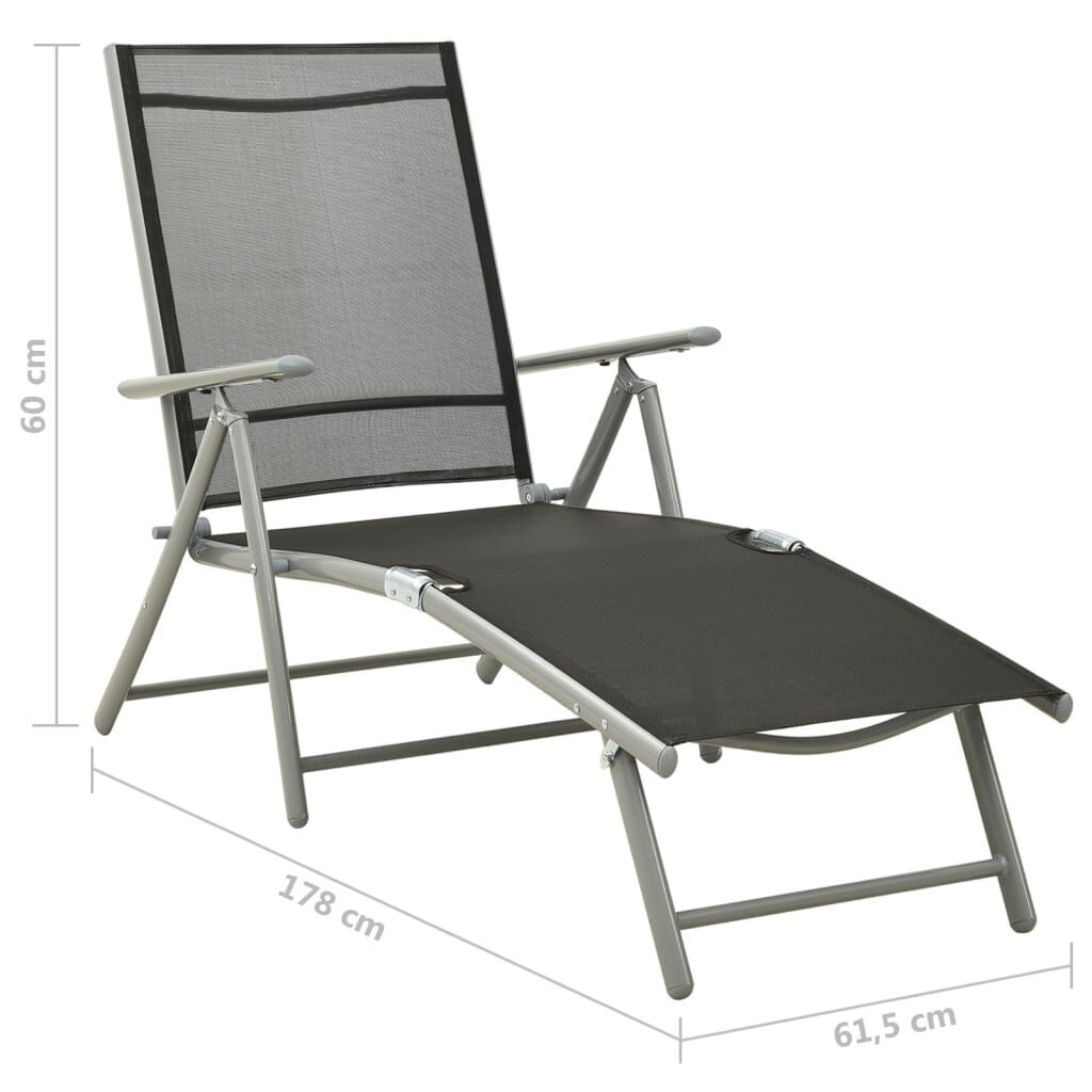 Folding Sun Lounger Textilene and Aluminium Black and Silver Price