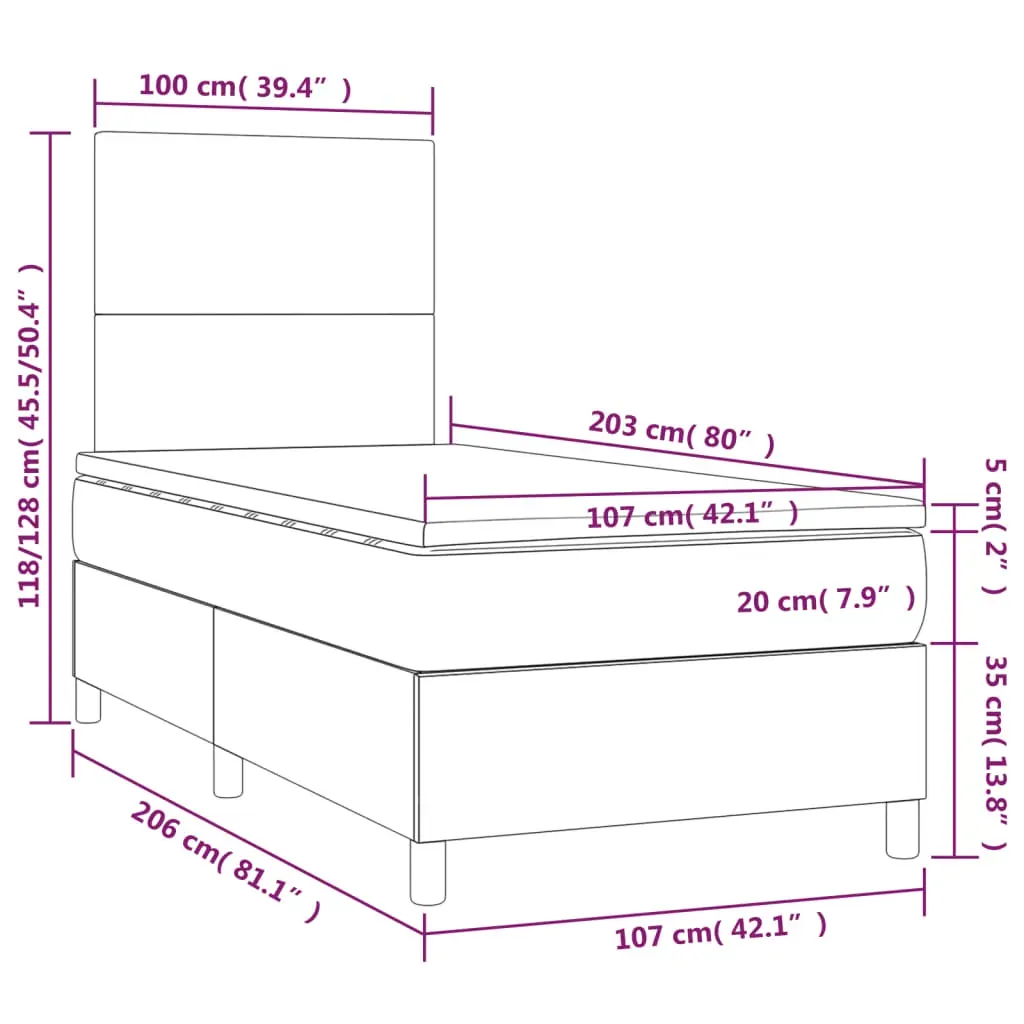 Box Spring Bed with Mattress&LED Dark Grey 106x203 cm King Single Size Fabric Price