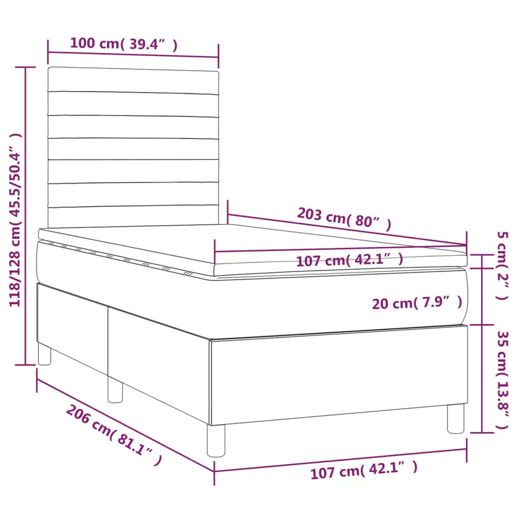 Box Spring Bed with Mattress&LED Dark Grey 106x203 cm King Single Size Fabric Price