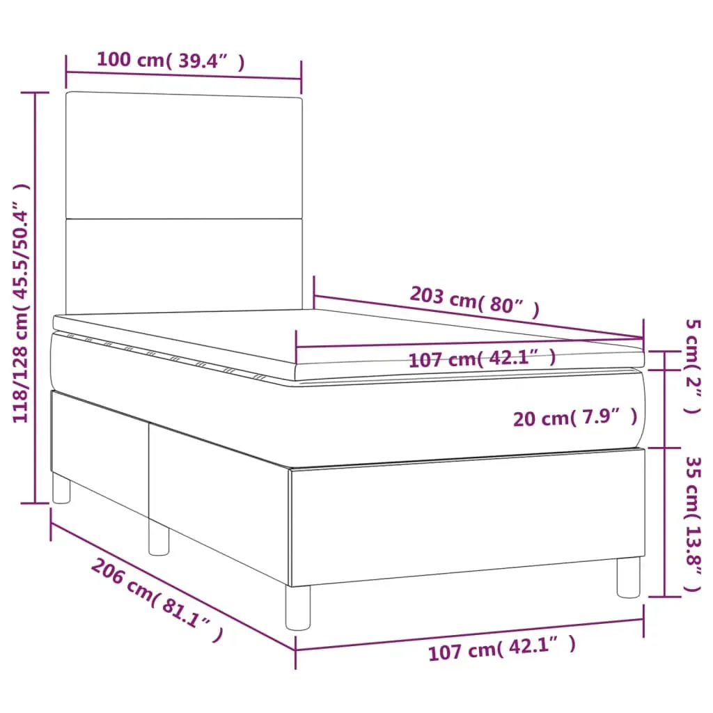 Box Spring Bed with Mattress&LED Dark Grey 106x203 cm King Single Size Velvet Price
