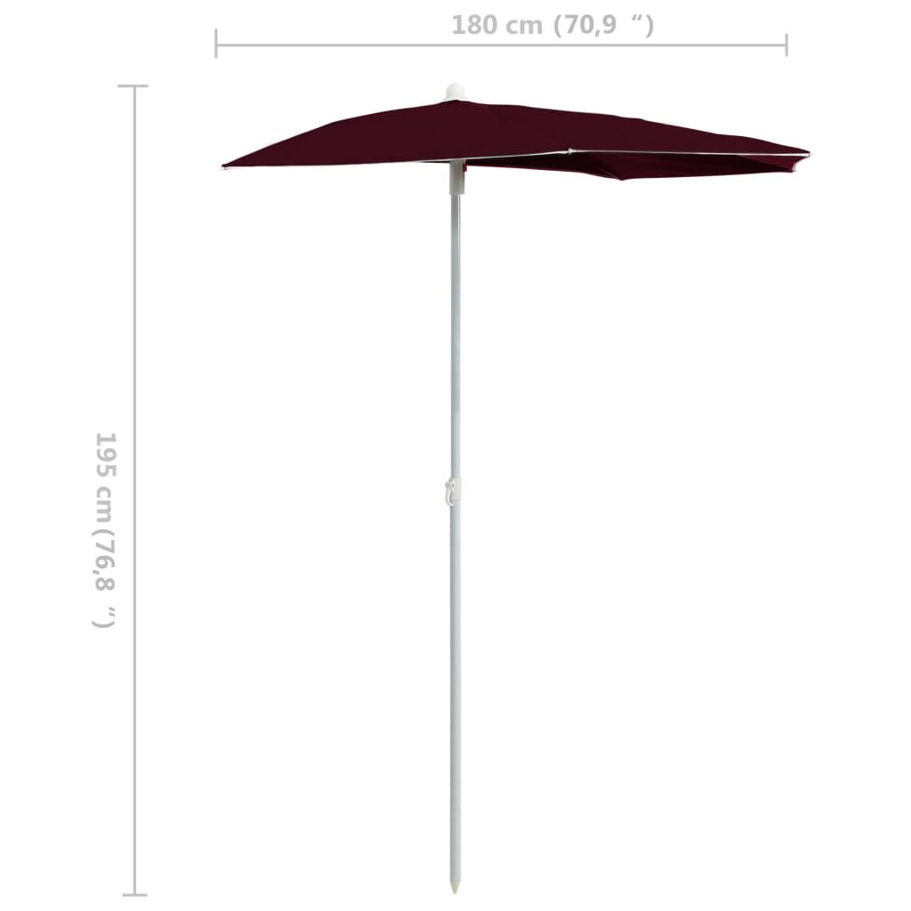 Garden Half Parasol with Pole 180x90 cm Bordeaux Red Price