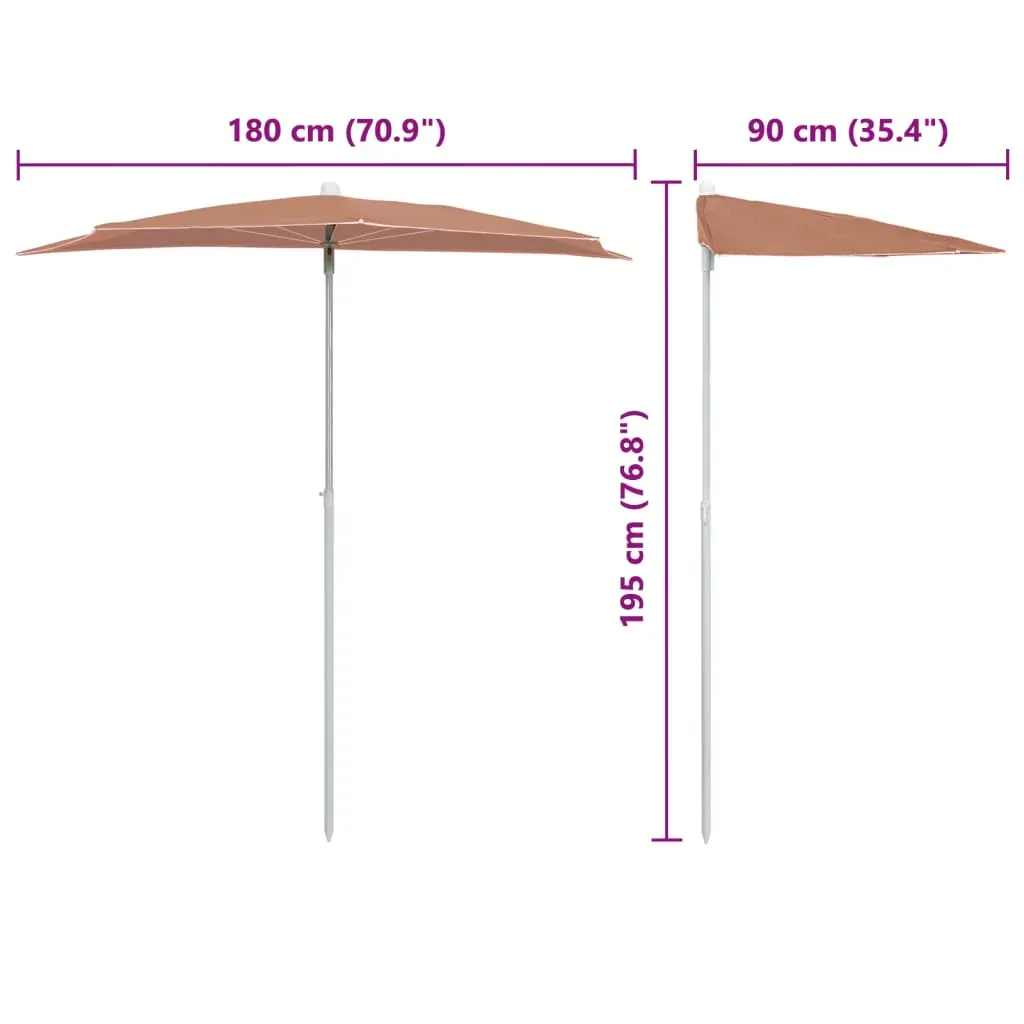 Garden Half Parasol with Pole 180x90 cm Terracotta Price