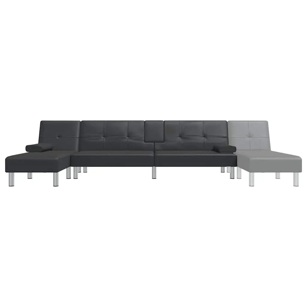 L-shaped Sofa Bed Black 255x140x70 cm Faux Leather Price