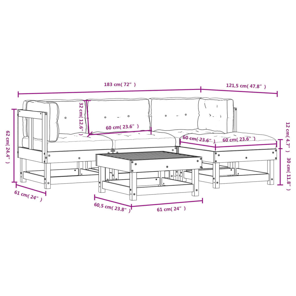 5 Piece Garden Lounge Set with Cushions White Solid Wood Price