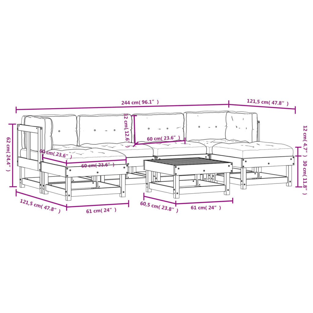 7 Piece Garden Lounge Set with Cushions Black Solid Wood Price