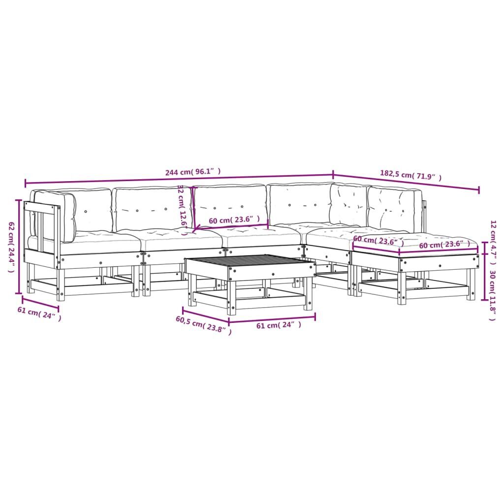7 Piece Garden Lounge Set with Cushions Black Solid Wood Price