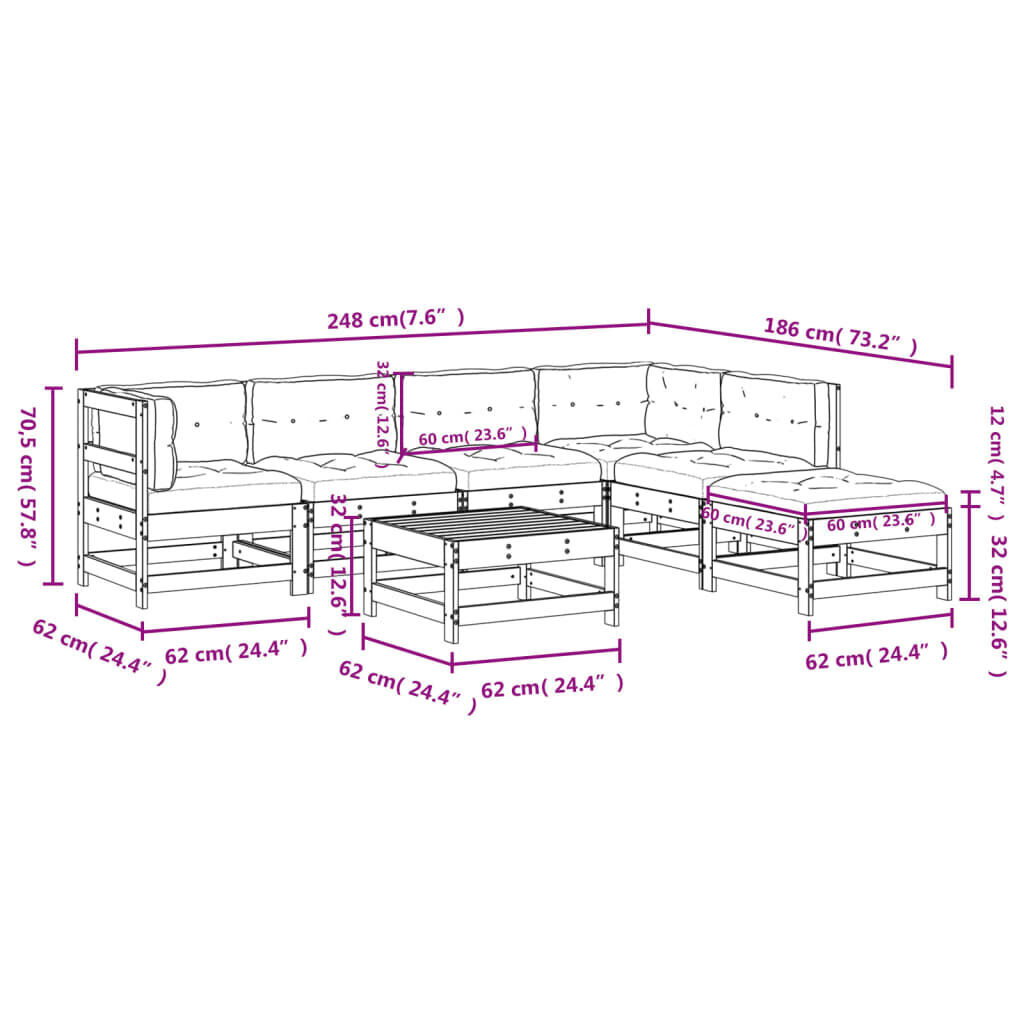 7 Piece Garden Lounge Set with Cushions Black Solid Wood Price