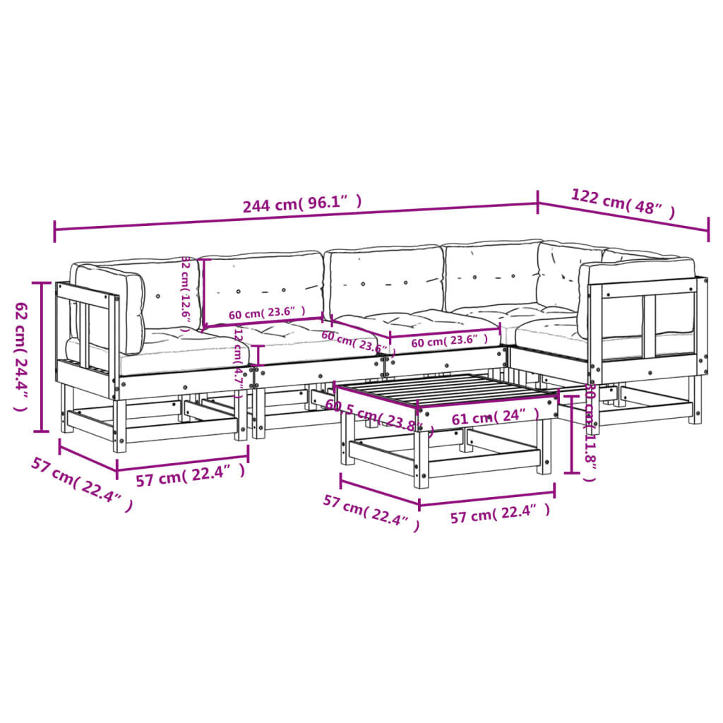 6 Piece Garden Lounge Set with Cushions Black Solid Wood Price
