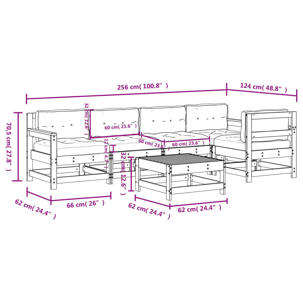 6 Piece Garden Lounge Set with Cushions Black Solid Wood Price