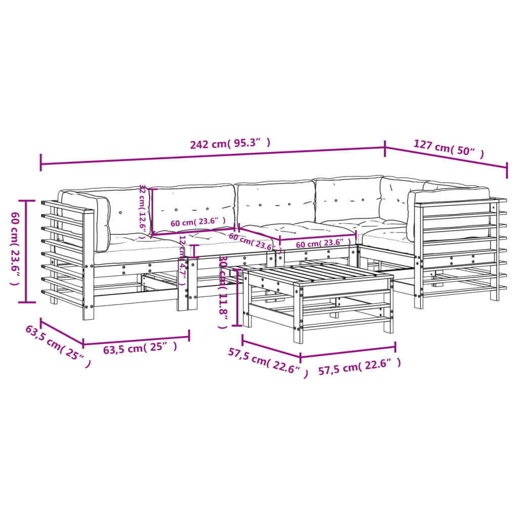 6 Piece Garden Lounge Set with Cushions Black Solid Wood Price
