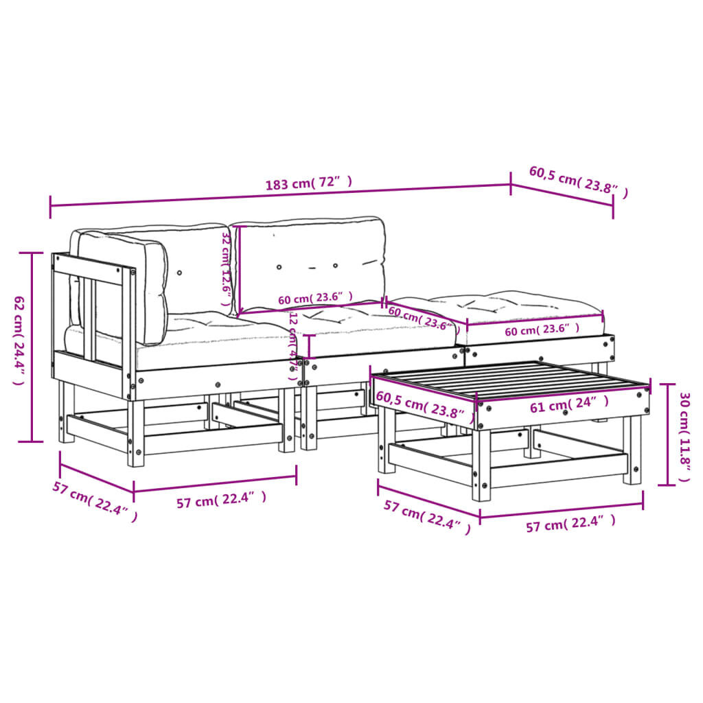 4 Piece Garden Lounge Set with Cushions Black Solid Wood Price