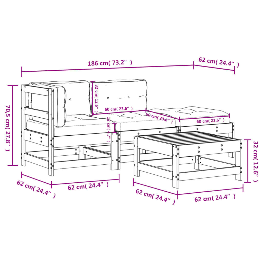 4 Piece Garden Lounge Set with Cushions Black Solid Wood Price