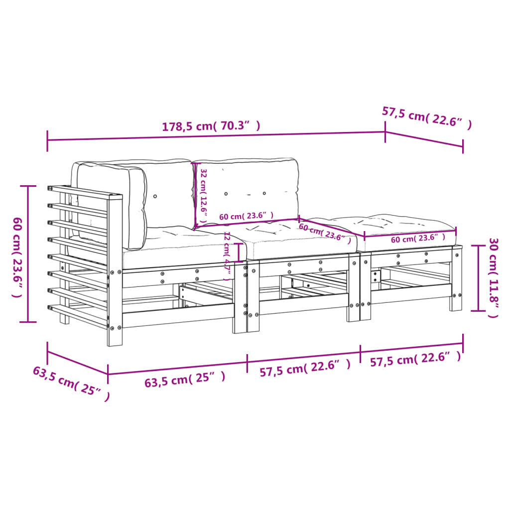 3 Piece Garden Lounge Set with Cushions Black Solid Wood Price