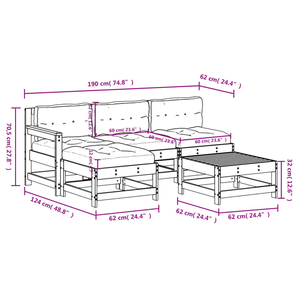 5 Piece Garden Lounge Set with Cushions Black Solid Wood Price