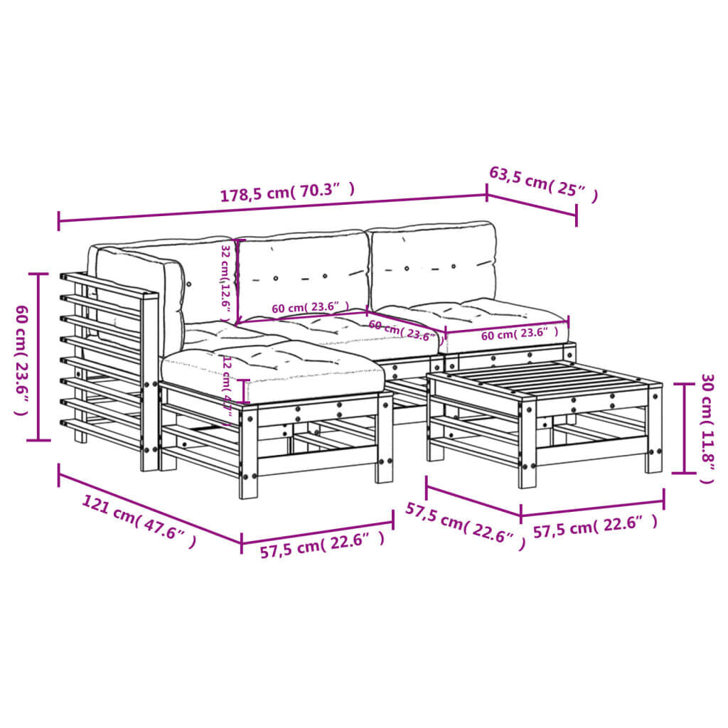 5 Piece Garden Lounge Set with Cushions Solid Wood Price