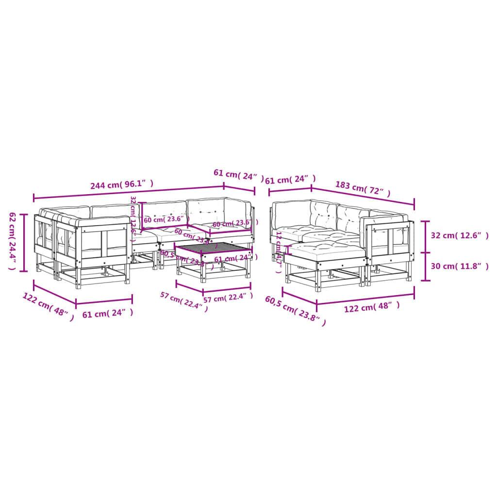 10 Piece Garden Lounge Set with Cushions White Solid Wood Price