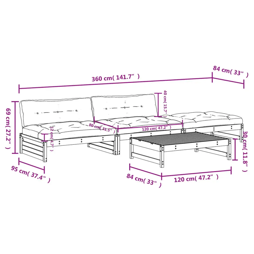 4 Piece Garden Lounge Set with Cushions Black Solid Wood Price