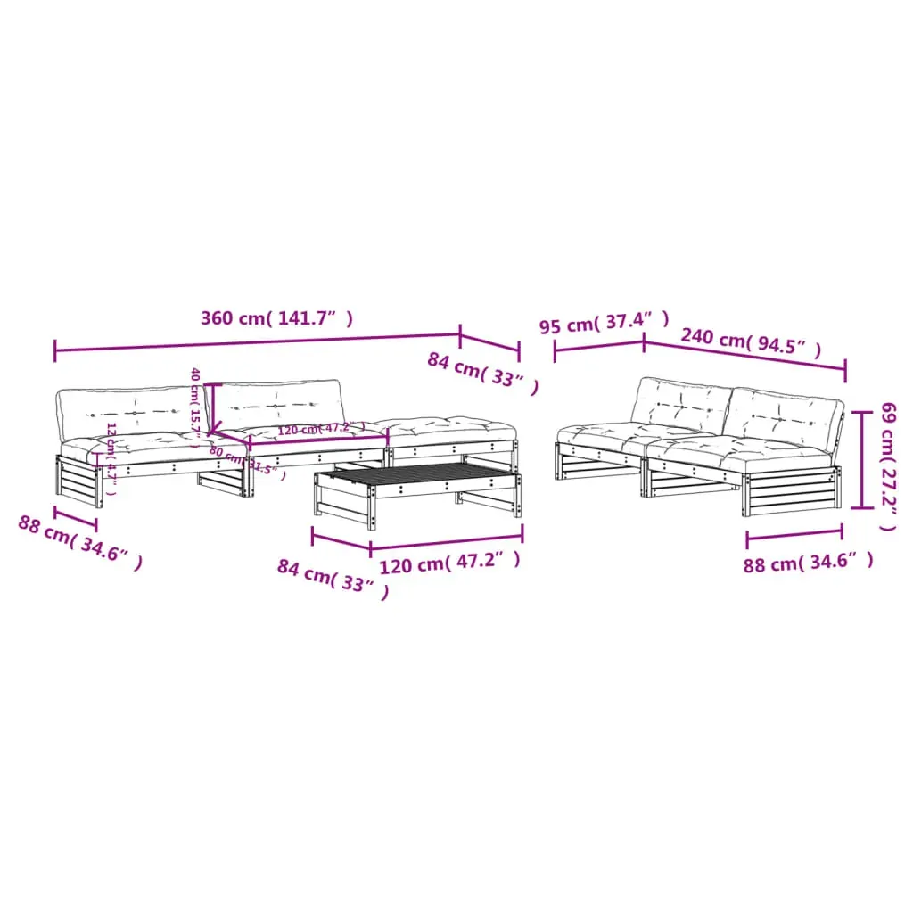 6 Piece Garden Lounge Set with Cushions Solid Wood Price